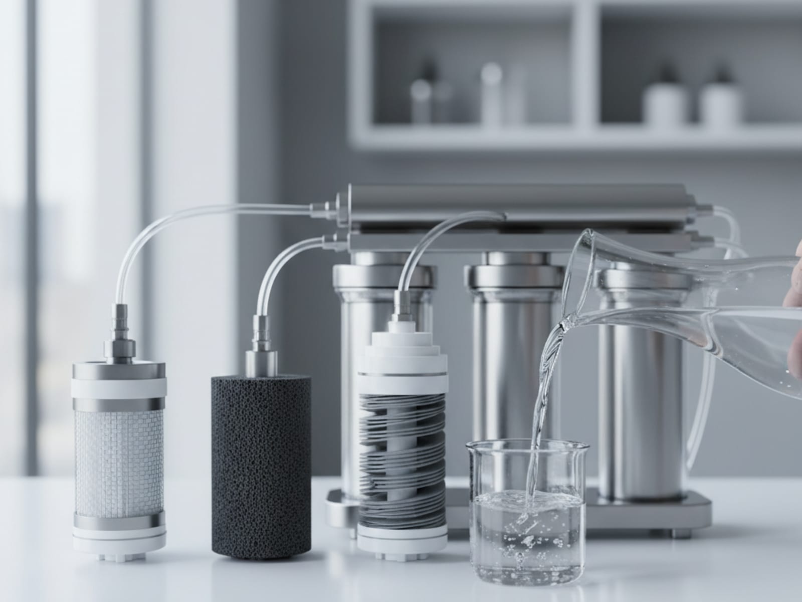 Multi-stage under-sink filtration system with certified media for microplastics and heavy metals removal in San Diego